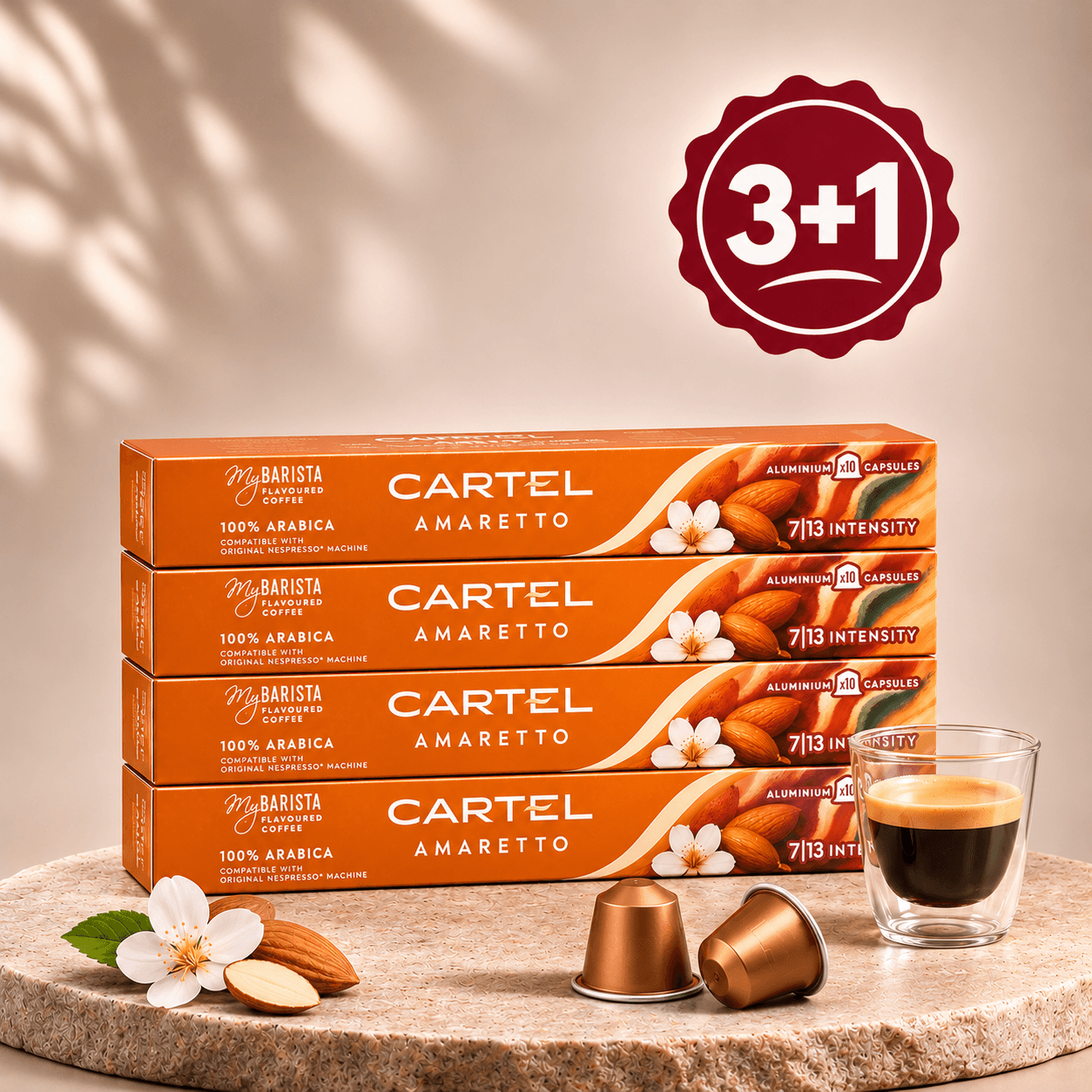 Промо пакет 3+1 Amaretto - съвместими с Nespresso® original Промо пакет 3+1 Amaretto - съвместими с Nespresso® original