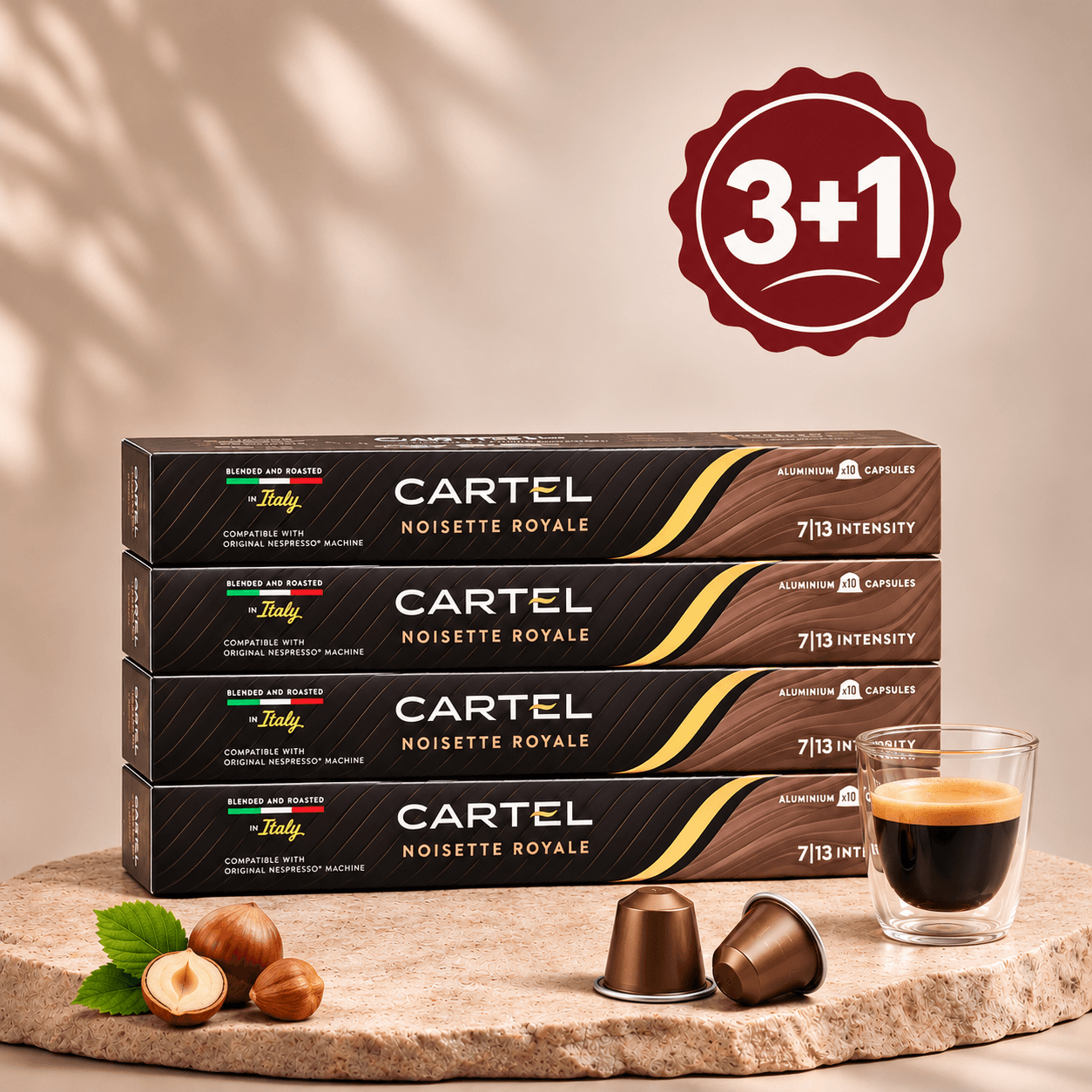 Промо пакет 3+1 Noisette Royale Капсули - съвместими с Nespresso® original Промо пакет 3+1 Noisette Royale Капсули - съвместими с Nespresso® original